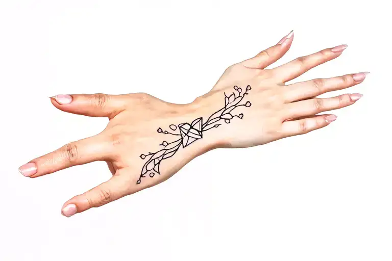 Hand Tattoo With Hearts And Dimonds
