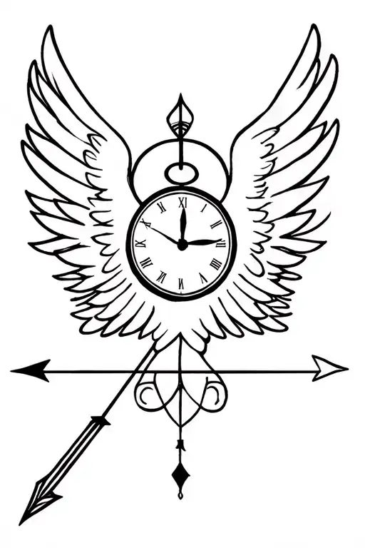 Angelo Wings With An Arrow And A Clock