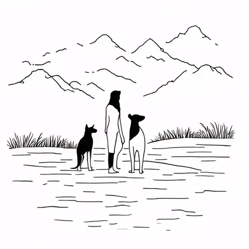 Person And Two Dogs In Nature