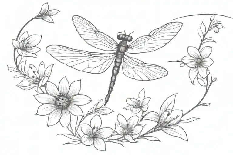 Dragonfly And Mayflowers