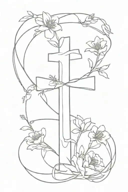 Cross And Flowers Wrapped Around
