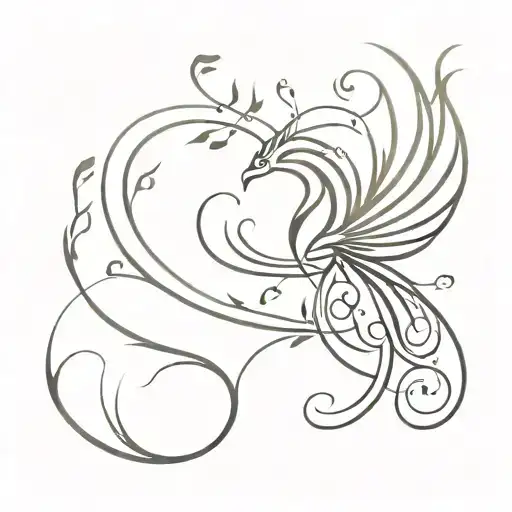An Elegant Minimalist Design Of A Phoenix Intertwined With Flowing Musical Notes