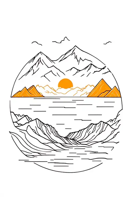 Waterfall Mountains Sunset