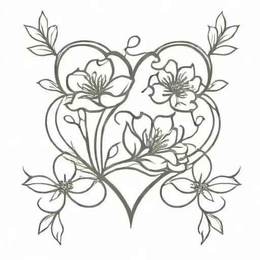 Heart With 3 Flowers Intertwined