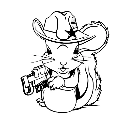 Squirrel Standing Up With Cowboy Hat Holding A Gun