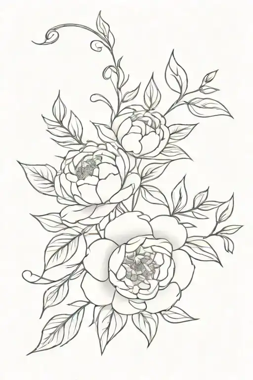 Vine With Peony And Larkspur And Leaves Intertwined