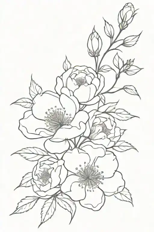 Vine With Peony And Larkspur Flowers Intertwined