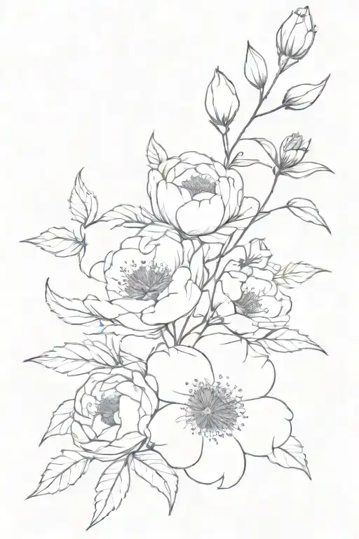 Vine With Peony And Larkspur Flower Intertwined