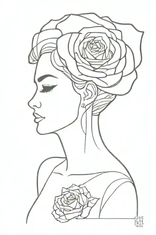 One Line Rose And Woman Face