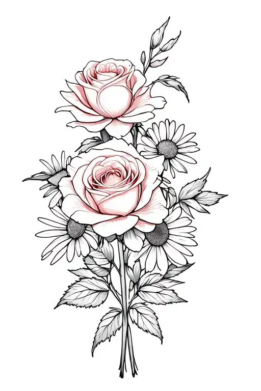 Bouquet Of Honey Suckles Roses & Asters One Rose And One