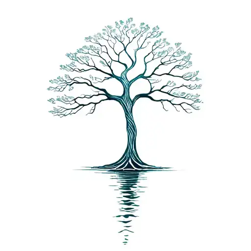Tree Of Life Growing From A River Of Souls