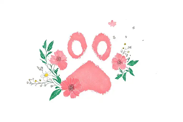 Paw Print With Flowers Around