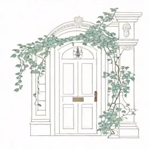Front Door Of Castle With Ivy Vines Wrapping