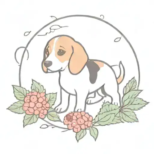 Cute Beagle With Raspberries Wreath Encircling