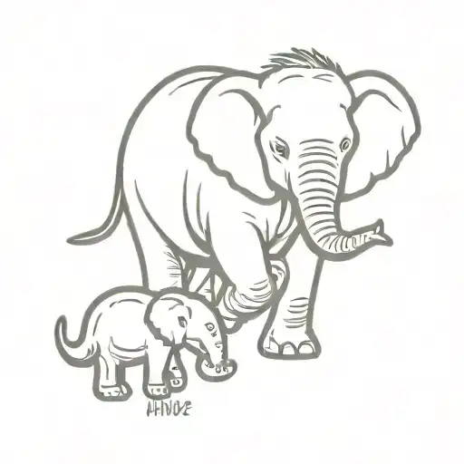 Small Elephant With Small Dinosaur