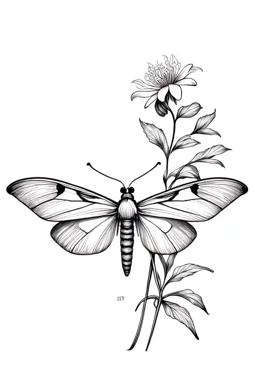 Moth With Lycoris Radiata Flowers