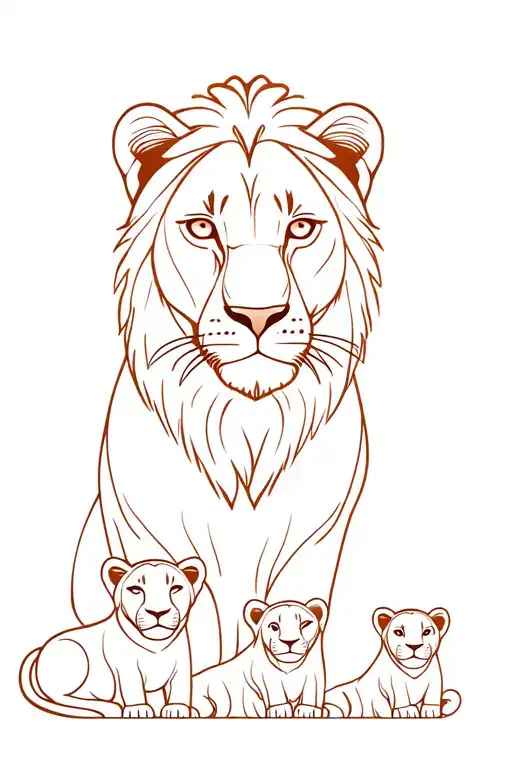 Lioness And Three Cubs