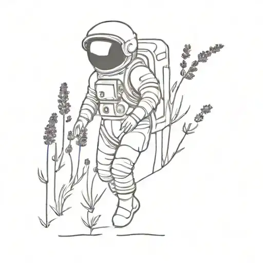 Astronaut Walking In A Field Of Lavender Flower
