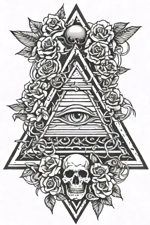 Pyramid With Eye Roses Intertwined Skull