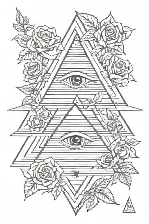 Pyramid With Eye Roses Intertwined Skull