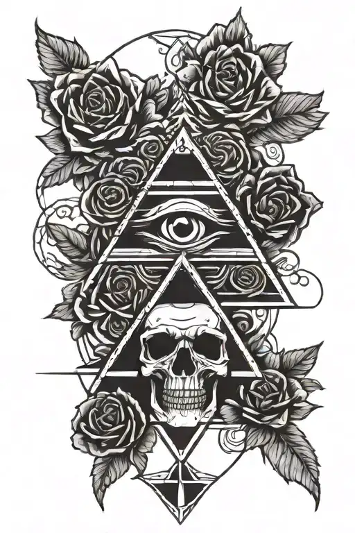 Pyramid With Eye Roses Intertwined Skull