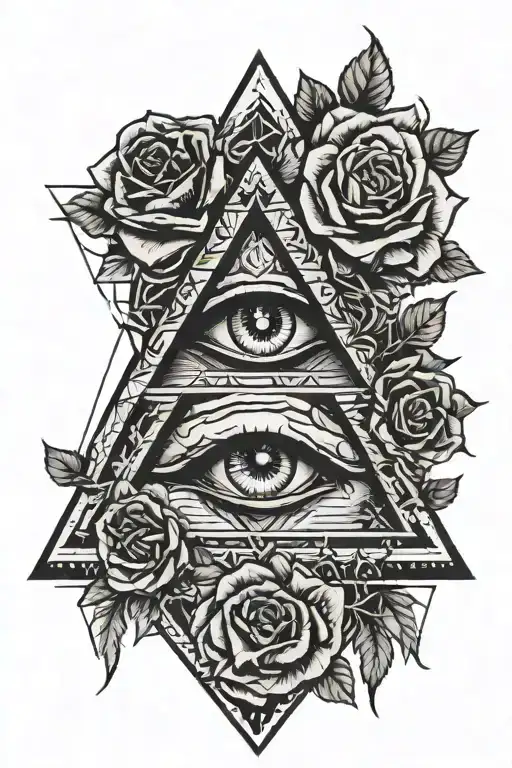 Pyramid With Eye Roses Intertwined Skull