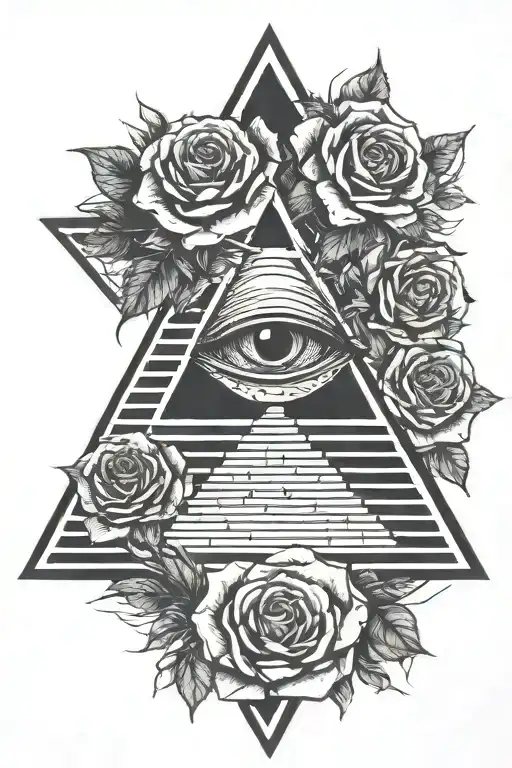 Pyramid With Eye Roses Intertwined Skull