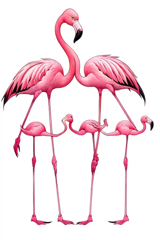 Flamingo And 3 Babies All Holding Hands