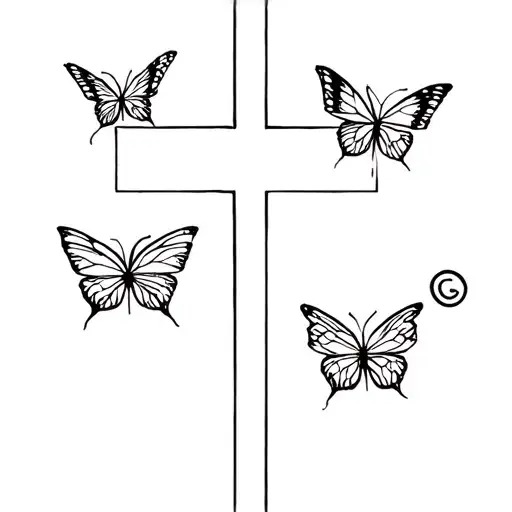 Cross And Butterflies Surrounded