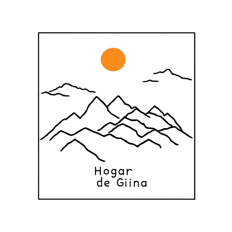 Mountains With Colorless Sunrise And The Words Hogar De Gina Written In Tattoo Font At The Bottom