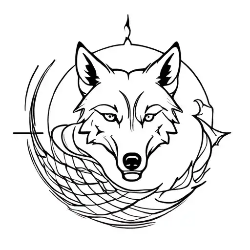 Wolf With Pisces Sign Surrounded