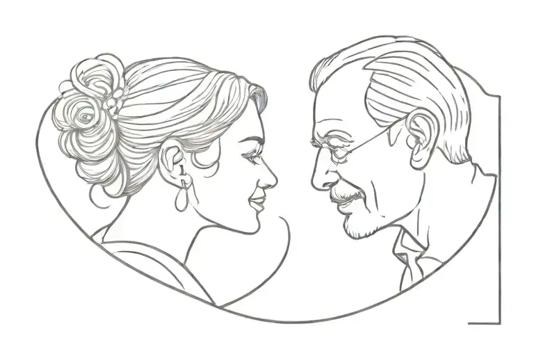 One Lined Outline Of A Grandfather And Granddaughter In A Picture Frame