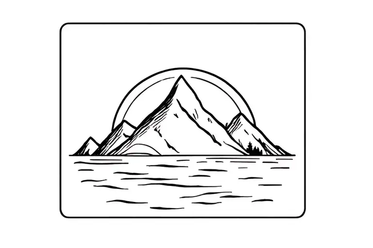 Small Sunset Mountain Water Linear Black