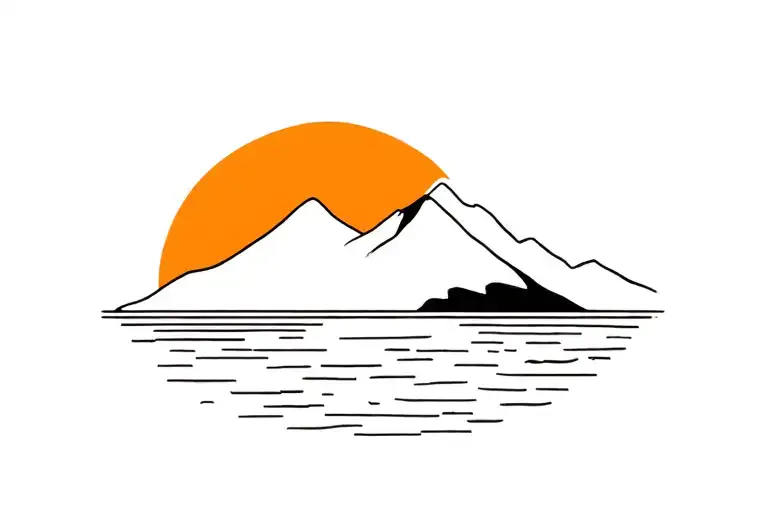 Small Sunset Mountain On One Side Water In Other Side Lineart One Line