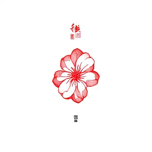 Japanese Symbol For Integrity With Sakura Flower In Red
