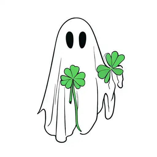 Minimalist Ghost Holding A Clover