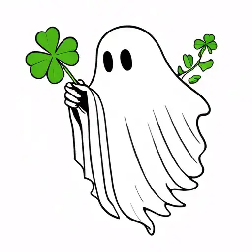 Minimalist Ghost Holding A Clover