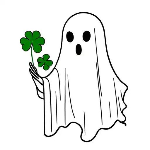 Minimalist Ghost Holding A Clover