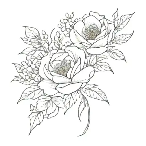 Birth Flower Bouquet Fine Line