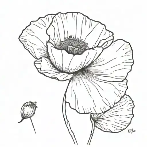 Fine Line Drawing Poppy Flower