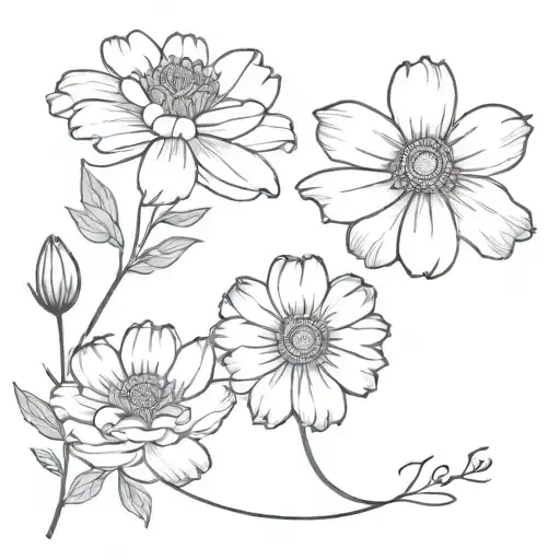 Black And White Marigold And Aster Flowers Intertwined