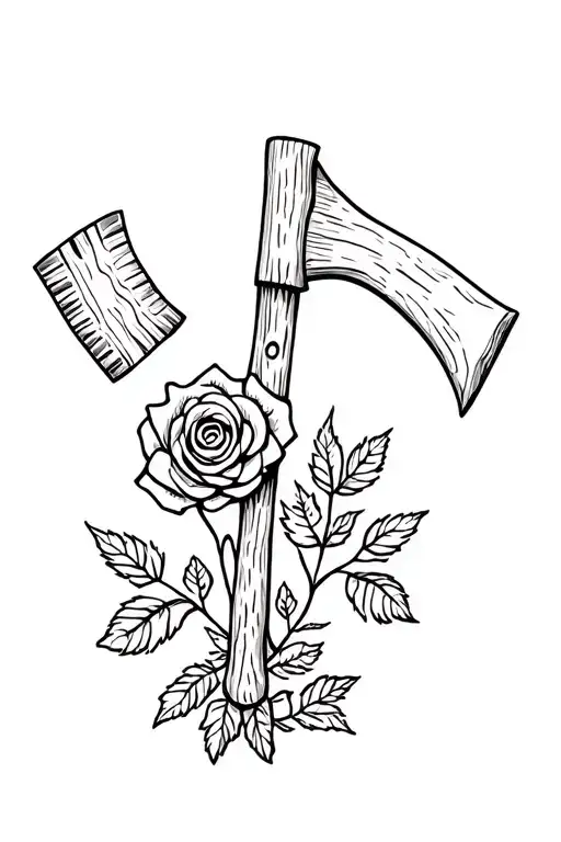 Rosery And Axe Stuck In Wood