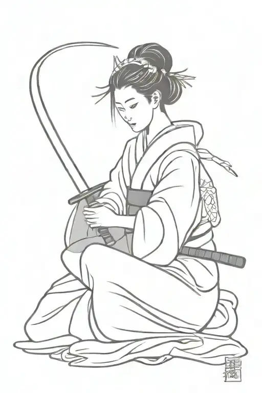 Geisha With A Katana In Her Hands