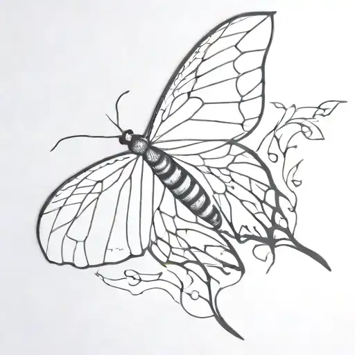 Moth Whith Long Wide Spread Wings And Wings Descending Down Vines To Wrap Around Arm