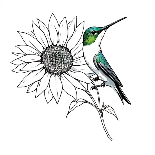 A Hummingbird Perched On A Blooming Sunflower