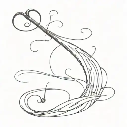 An Elegant Sewing Needle Intertwined With A Flowing Water Stream