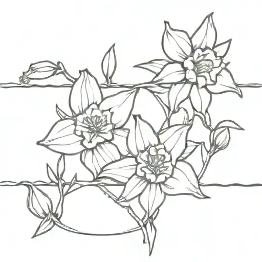 Barbwire And Daffodil Tattoo In A Straight Line