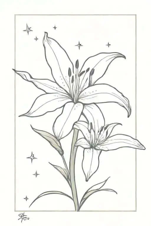 Lily Flower With A Firefly Looking At The Star