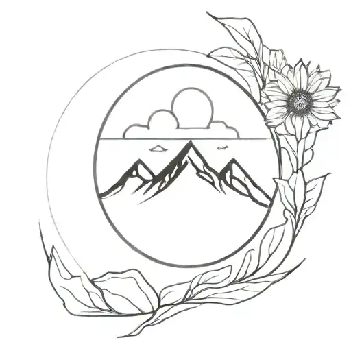 Minimalist Mountain Inside Sunflower