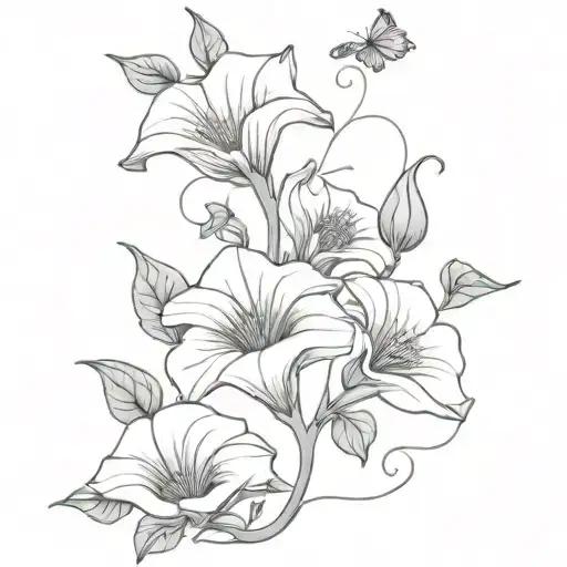 Morning Glory Vine And Sunflowers